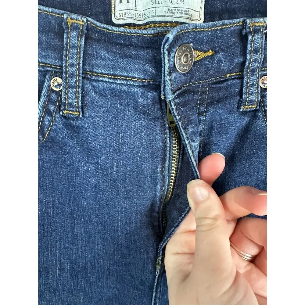 Free People 'Busted Skinny' Distressed Raw Hem Blue Hi Rise Skinny Jeans Size 27